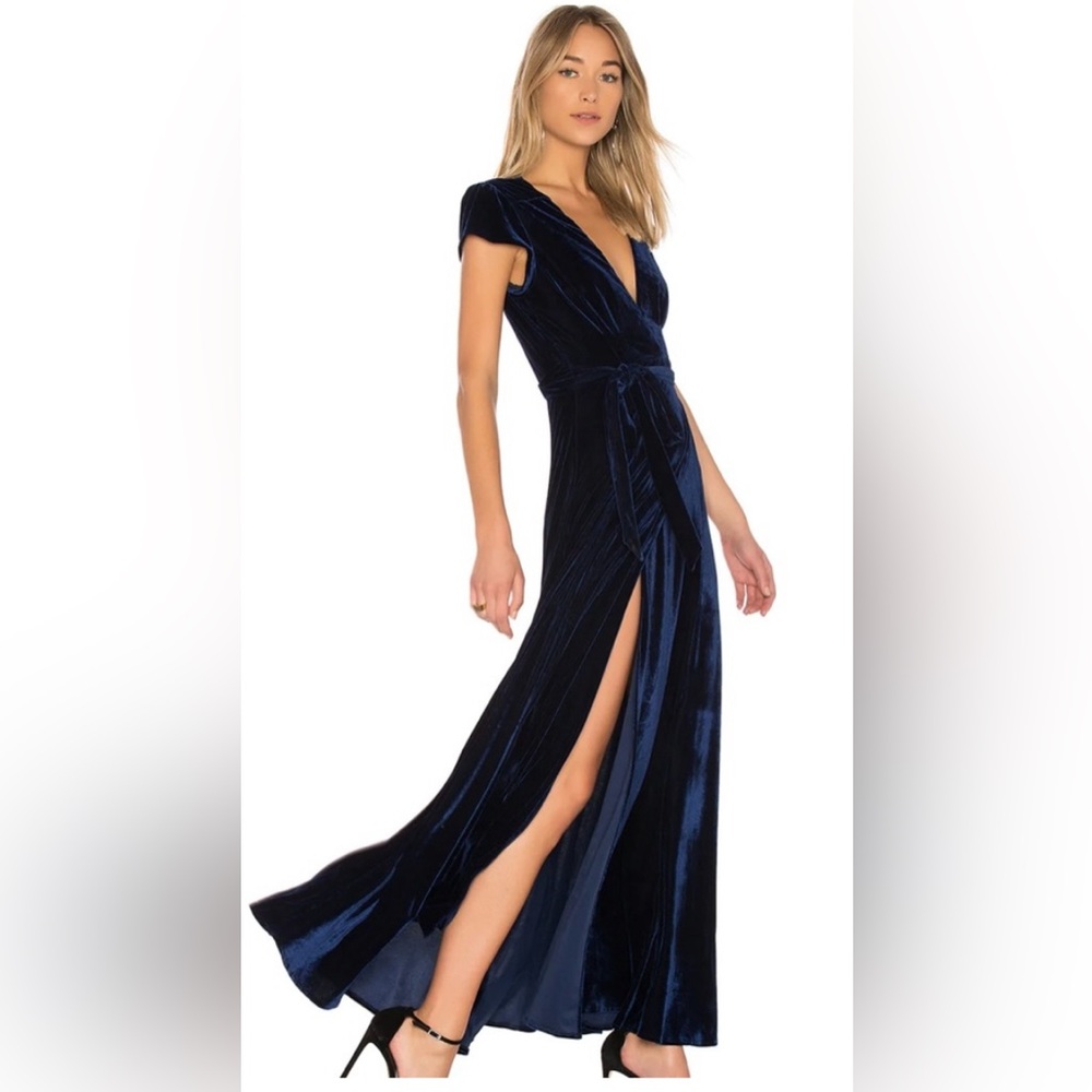 Tularosa Midnight Blue Velvet Wrap Dress